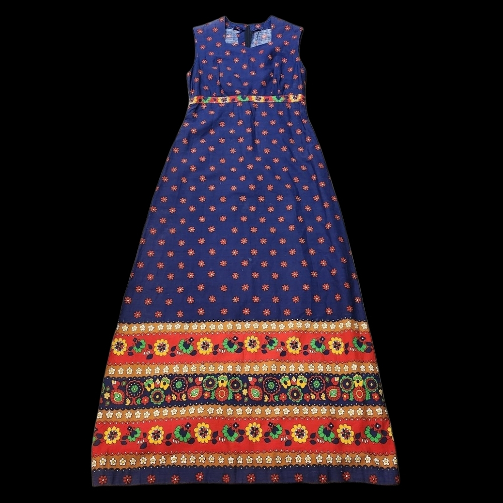 Authentic Real 60's Hippy Super Vintage Maxi Dress Rare Floral Pattern Woodstock - Picture 2 of 11